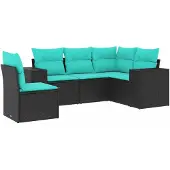 vidaXL 5-delige loungeset voor de tuin met kussens, zwart kunststofvlecht