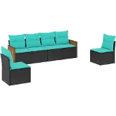 vidaXL 6-delige loungeset voor de tuin met kussens, zwart kunststofvlechtwerk