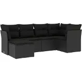 vidaXL 6-delige Loungeset met kussens poly rattan zwart