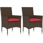 vidaXL Tuinstoelen 2 st met kussens poly rattan bruin