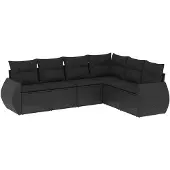 vidaXL 6-delige Loungeset met kussens poly rattan zwart
