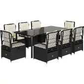 vidaXL 9-delige tuinset met kussens, zwart, van polyrotan