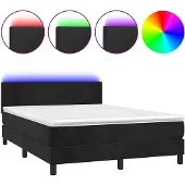 vidaXL Boxspring met matras en LED fluweel zwart 140x190 cm