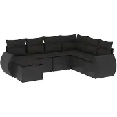 vidaXL 7-delige Loungeset met kussens poly rattan zwart
