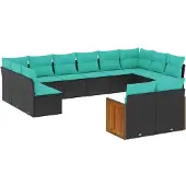 vidaXL 12-delige loungeset voor de tuin met kussens, zwart kunststof vlechtwerk