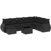 vidaXL 9-delige Loungeset met kussens poly rattan zwart