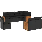 vidaXL 8-delige Loungeset met kussens poly rattan zwart