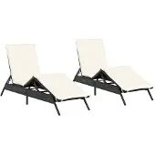 vidaXL Ligstoelen 2 st met kussens poly rattan zwart