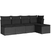 vidaXL 5-delige Loungeset met kussens poly rattan zwart