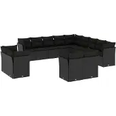 vidaXL 13-delige Loungeset met kussens poly rattan zwart