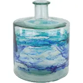 Dijk Natural Collections Recycled glazen vaas met blauw patroon