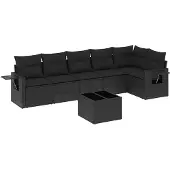 vidaXL 7-delige Loungeset met kussens poly rattan zwart