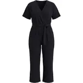 Miamoda - Dames - Jumpsuit eendelig stof met structuur elastische taille - Zwart - Maat 50