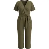 Miamoda - Dames - Jumpsuit eendelig stof met structuur elastische taille - Rietgroen - Maat 50