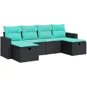 vidaXL 6-delige tuinmeubelset met kussens, zwart, polyrotan