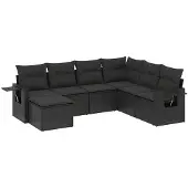 vidaXL 7-delige tuinmeubelset met kussens, zwart, polyrotan