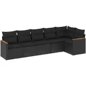 vidaXL 6-delige Loungeset met kussens poly rattan zwart