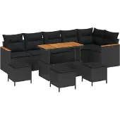 vidaXL Tuinbank Set 10 st Zwart poly rattan