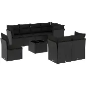 vidaXL 9-delige Loungeset met kussens poly rattan zwart