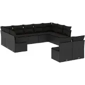 vidaXL 11-delige Loungeset met kussens poly rattan zwart