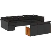 vidaXL 13-delige Loungeset met kussens poly rattan zwart