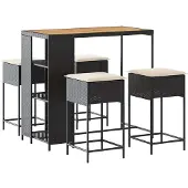 vidaXL 5-delige tuinbarset met kussens, zwart, polyrotan