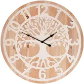 Autronic Wandklok diameter 60 cm - metaal en MDF - levensboom (HA1741)