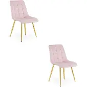 Leobert Set van 2 eetkamerstoelen SPLIT – Fluweel lichtroze – Gouden poten – Modern design