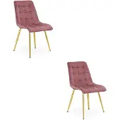 Leobert Chaise - - Tweedelig - Donkerroze velours / Goudkleurige poten - Set van 2