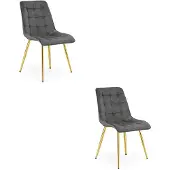 Leobert Chaise - - Tweedelig - Donkergrijze fluweelstof / Goudkleurige poten - Set van 2