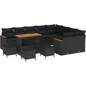 vidaXL Tuinset met 13 delen, zwart, van polyrotan