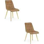 Hobby Hall Set van 2 eetkamerstoelen SPLIT – Fluweel bruin – Gouden poten – Modern design