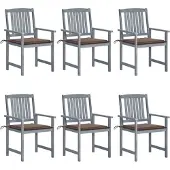 vidaXL Tuinstoelen met kussens, 6 stuks. Massief acaciahout, grijs