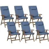 Beliani AMANTEA PREMIUM - Tuinstoel set van 6 - Blauw - Acaciahout