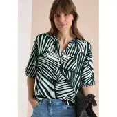 Cecil Dames Blouse met korte mouwen, gespleten hals en print in Groen, Gr: XL