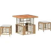 vidaXL Tuin Eettafel Set 3 st Natuurlijk en Wit