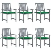 Syfax Tuinstoelen 6 st met kussens massief acaciahout grijs