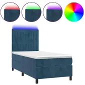 vidaXL Boxspring met matras en LED fluweel donkerblauw 120x200 cm