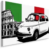 Karo-art Schilderij - Fiat voor het Colosseum, Italiaanse Vlag, Premium Print
