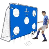 Springos Voetbaldoel | Staal | Met Trainingsmat | Trainen | 240 x 170 | Grijs/Blauw