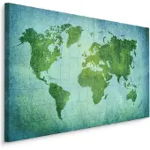 Karo-art Schilderij - Wereldkaart, de Wereld in het Groen, Premium Print