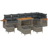 vidaXL Tuinbank Set 10 st Grijs poly rattan