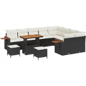 vidaXL Tuinset met 12 zitplaatsen, zwart, van polyrotan