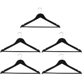 24hShop Kledinghangers Hout 5 Stuks - Kledinghangers Anti Slip met Broekhanger en Metalen Haak - Kleerhangers met Inkepingen - Zwart