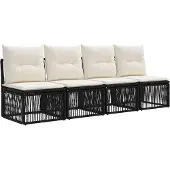 vidaXL Tuinbank Set 9 pcs Zwart poly rattan