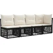 vidaXL Tuinbank Set 10 pcs Zwart en Crème Wit poly rattan