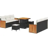 vidaXL Tuinbank Set 9 st 8-Aantal zitplaatsen Zwart en Crème