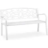 Relaxdays tuinbank - 2 persoons - 78 x 124,5 x 58 cm - antiek - weerbestendig - gietijzer - staal - wit