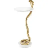 Invicta Ronde bijzettafel WILDLIFE COBRA 65cm goud wit marmer slang sculptuur handgemaakt - 44830