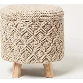 Homescapes Indy - Macrame kruk met opbergruimte - naturel, 43 cm hoog